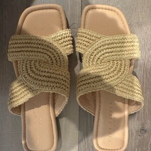 Marc Fisher Beige Woven Slide Sandals